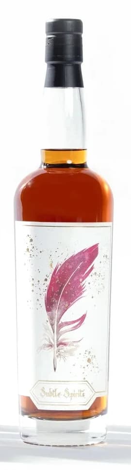 The Cardinal bottle of A Collection of Rare Birds, its label the feather Shayna painted