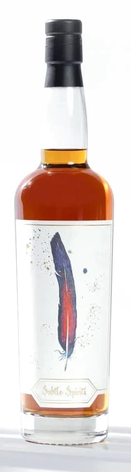 The Macaw bottle of A Collection of Rare Birds, its label the feather Shayna painted