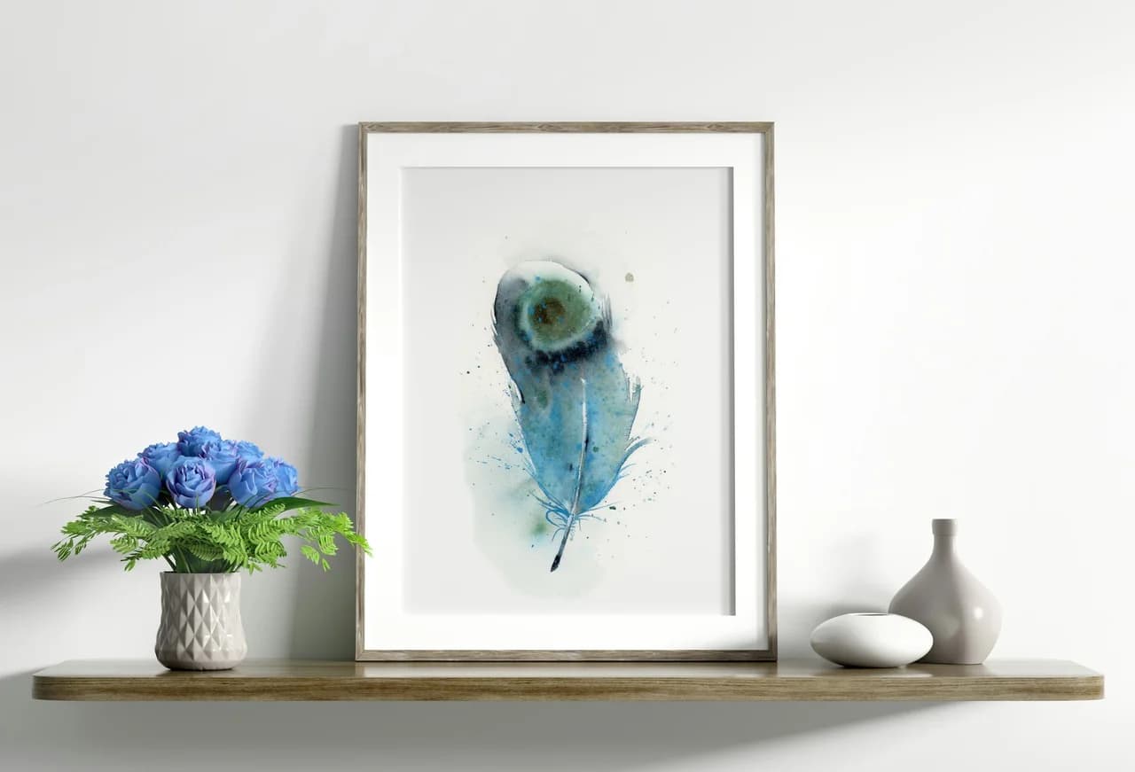 Indian Peafowl shown in a room setting