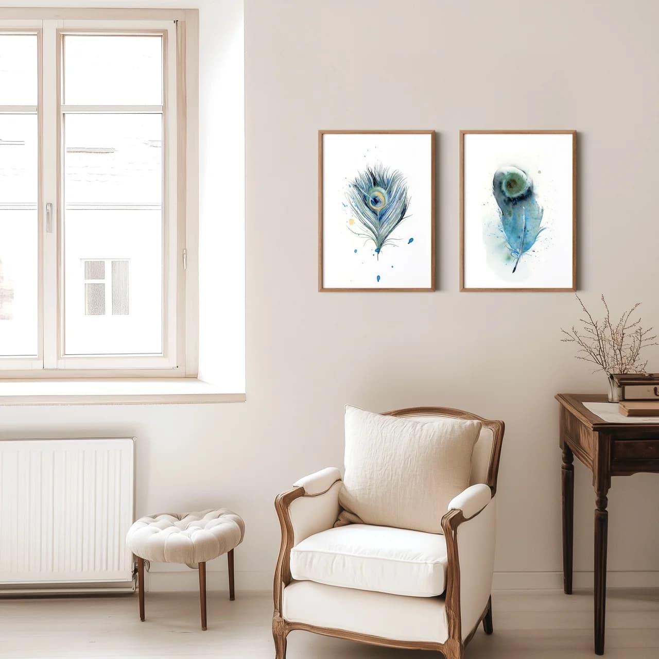 Indian Peafowl shown in a room setting