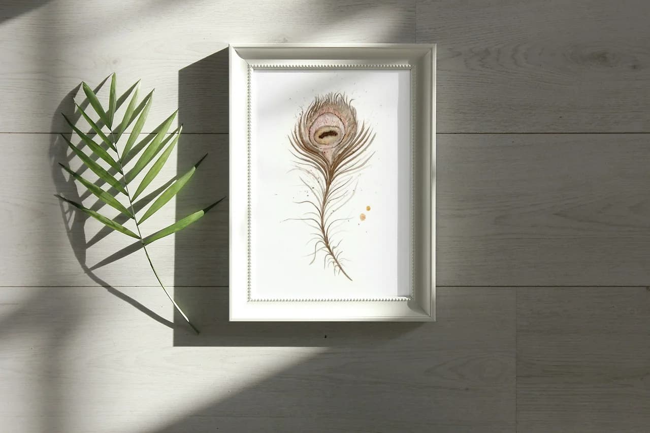 Peafowl shown in a room setting