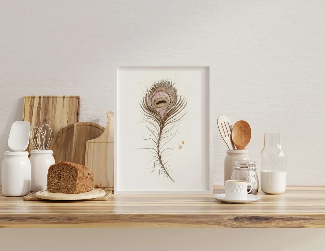 Peafowl shown in a room setting