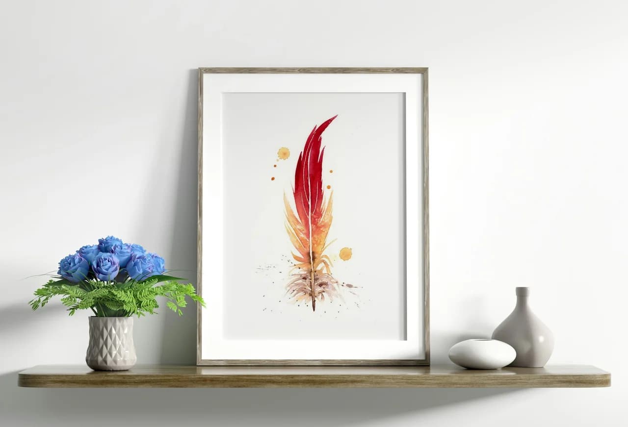 Flame-colored Tanager shown in a room setting