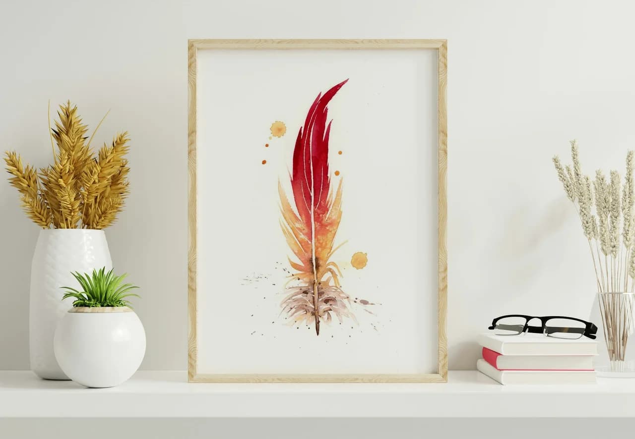 Flame-colored Tanager shown in a room setting