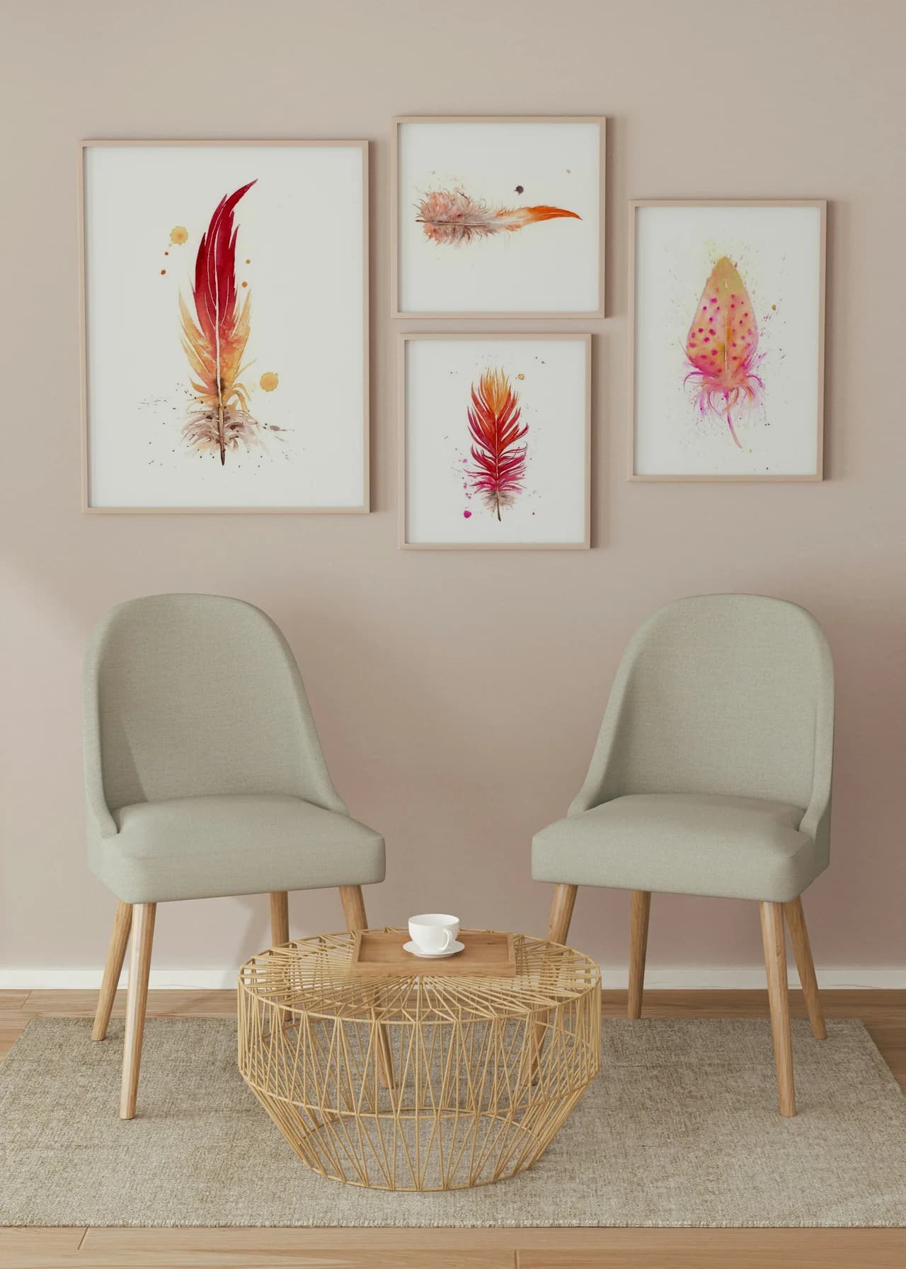Flame-colored Tanager shown in a room setting