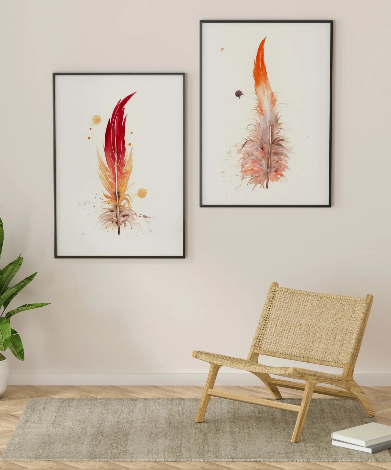 Flame-colored Tanager shown in a room setting