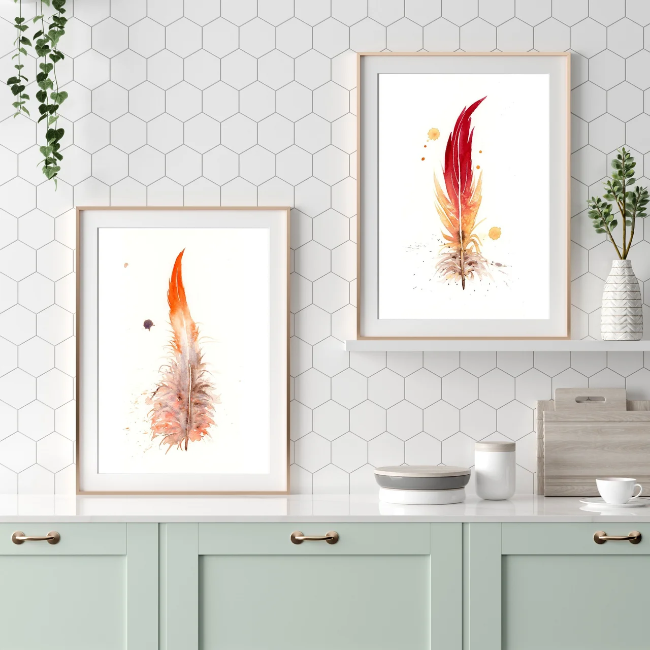 Flame-colored Tanager shown in a room setting
