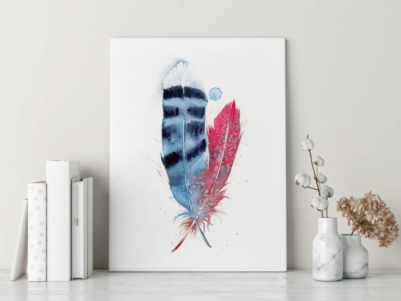 Blue Jay & Cardinal shown in a room setting
