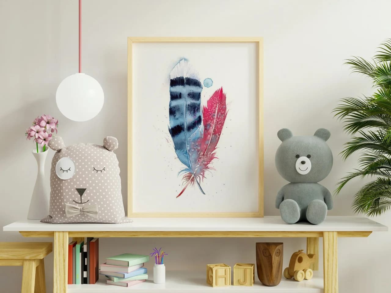 Blue Jay & Cardinal shown in a room setting