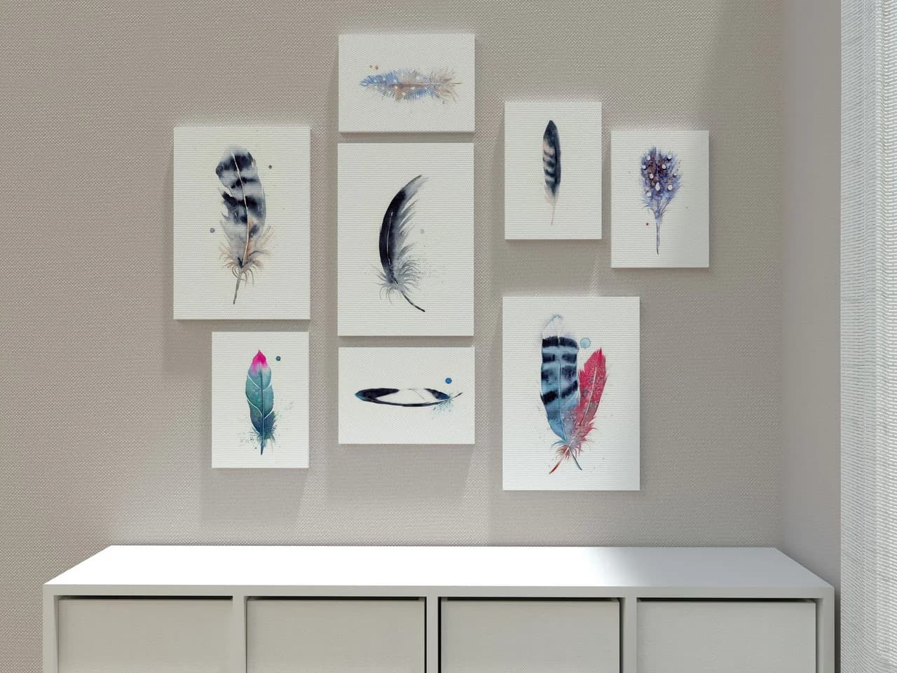 Blue Jay & Cardinal shown in a room setting