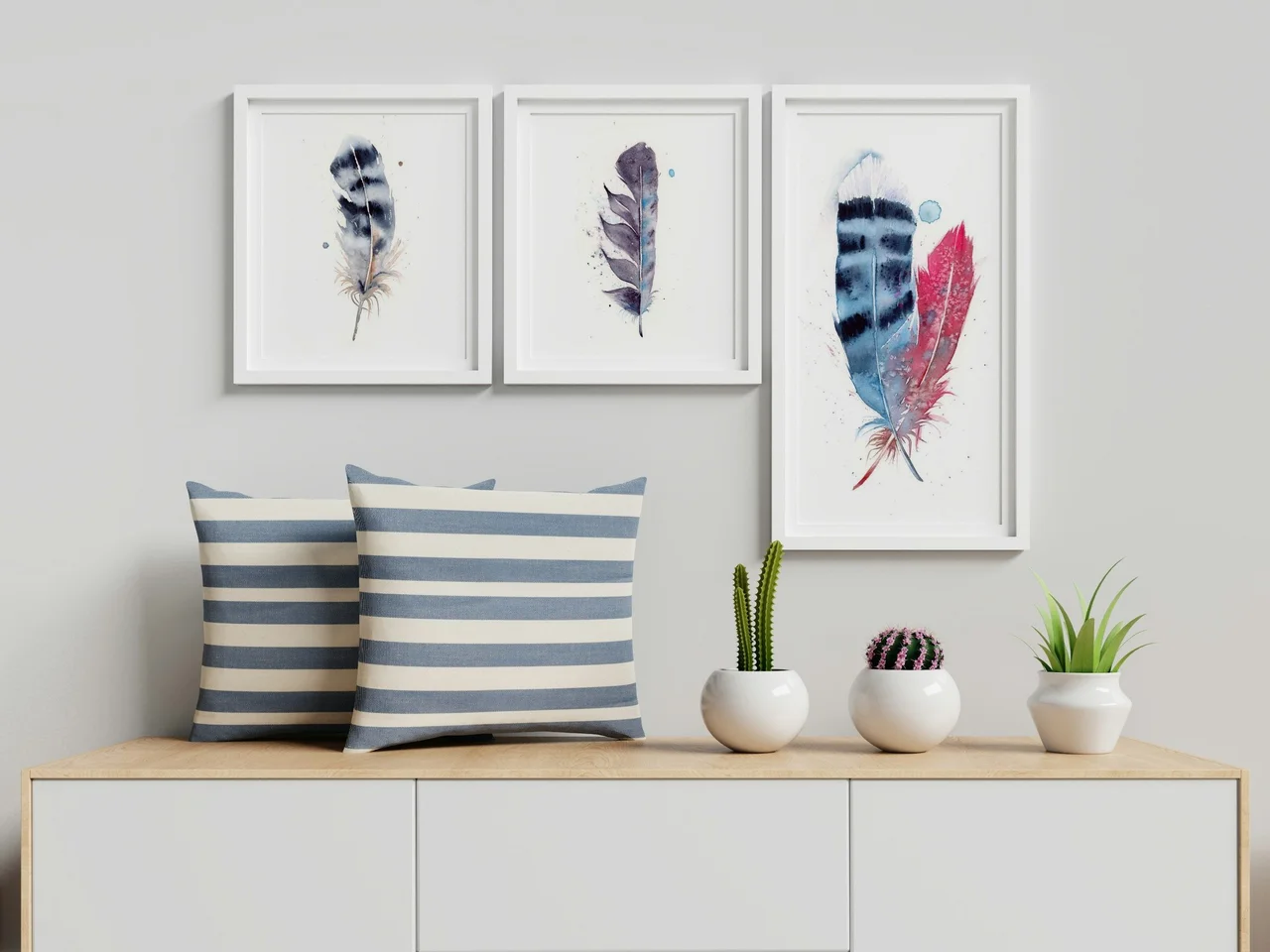 Blue Jay & Cardinal shown in a room setting