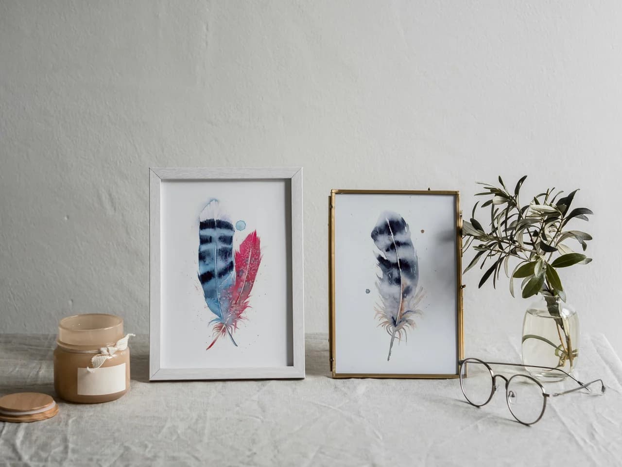 Blue Jay & Cardinal shown in a room setting