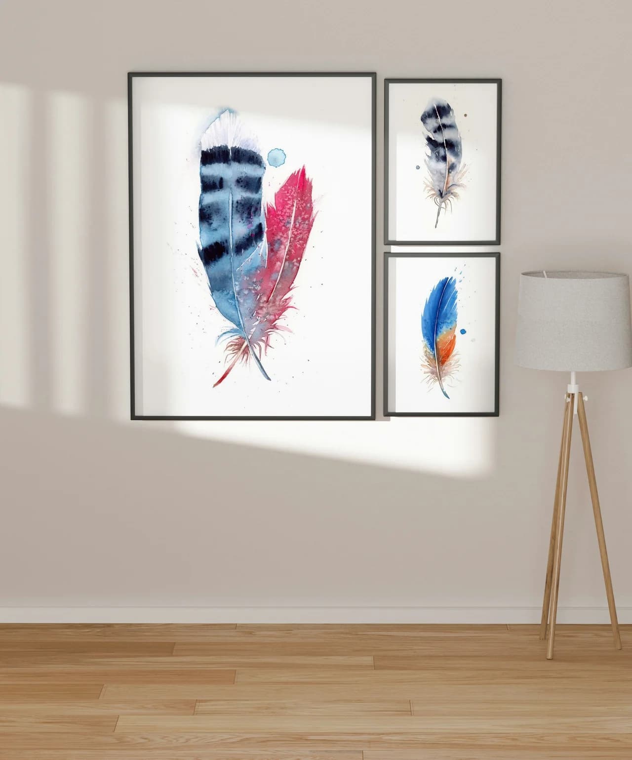 Blue Jay & Cardinal shown in a room setting