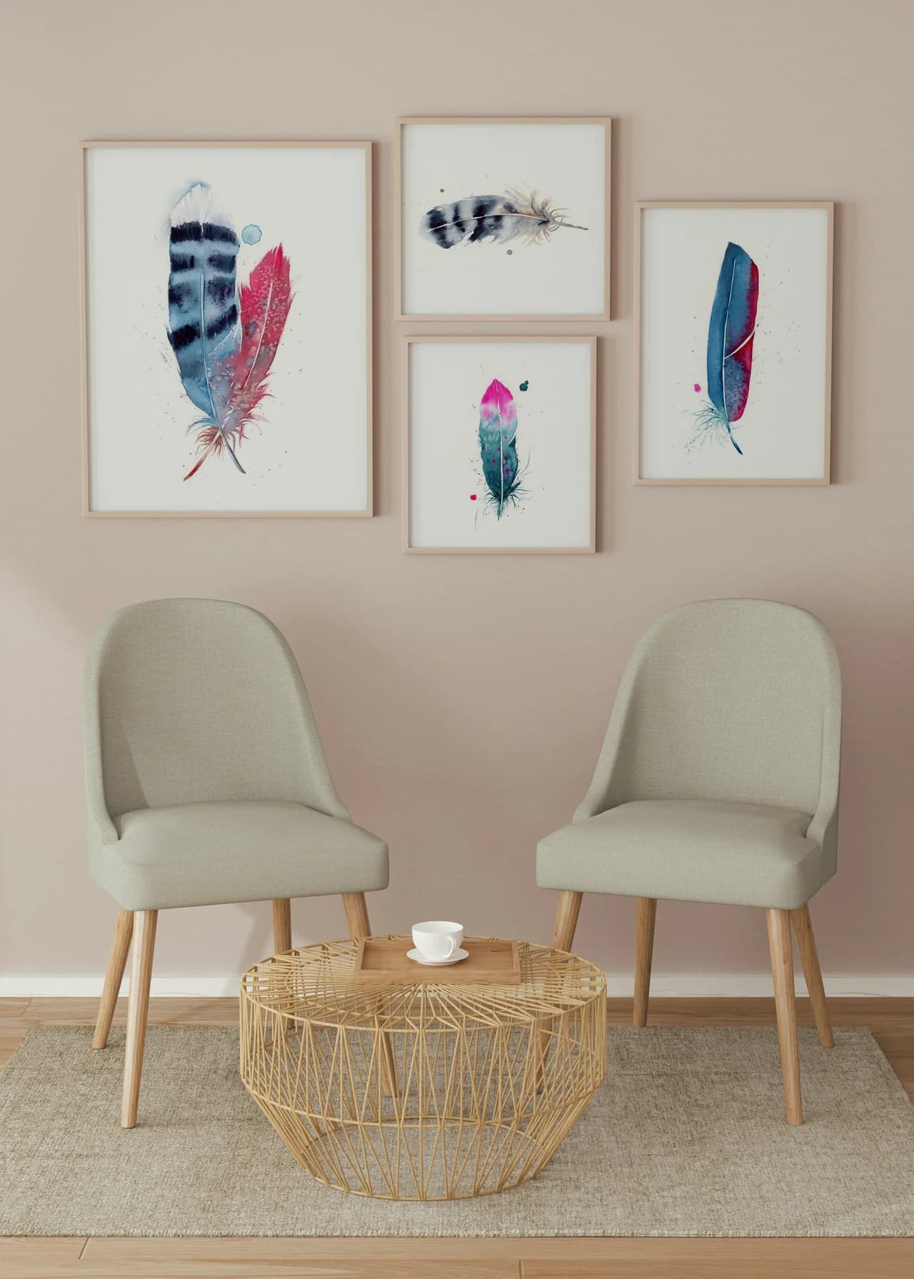Blue Jay & Cardinal shown in a room setting