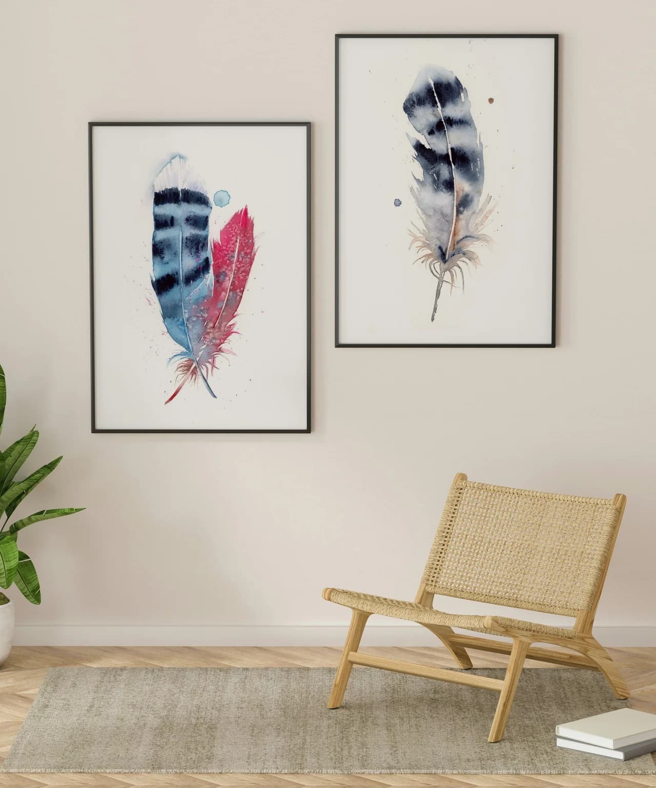 Blue Jay & Cardinal shown in a room setting