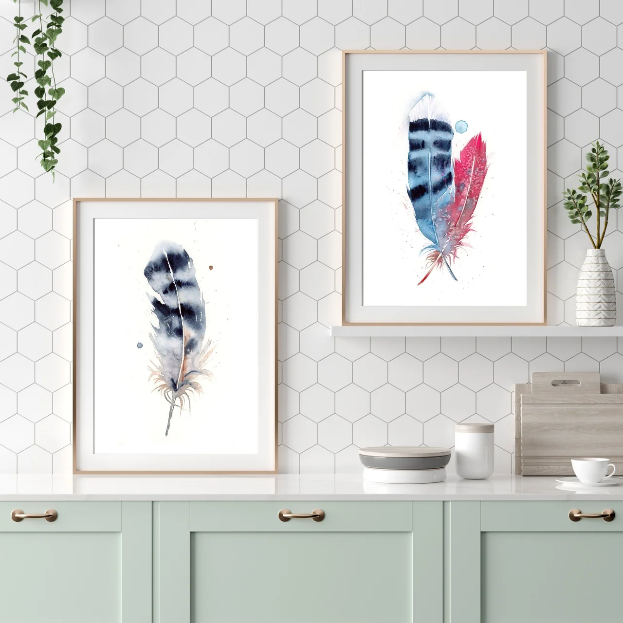 Blue Jay & Cardinal shown in a room setting