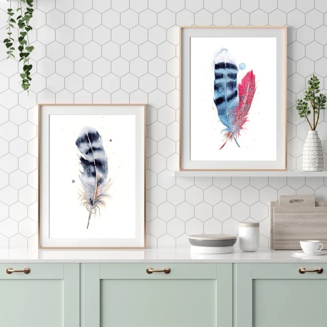 Blue Jay & Cardinal shown in a room setting