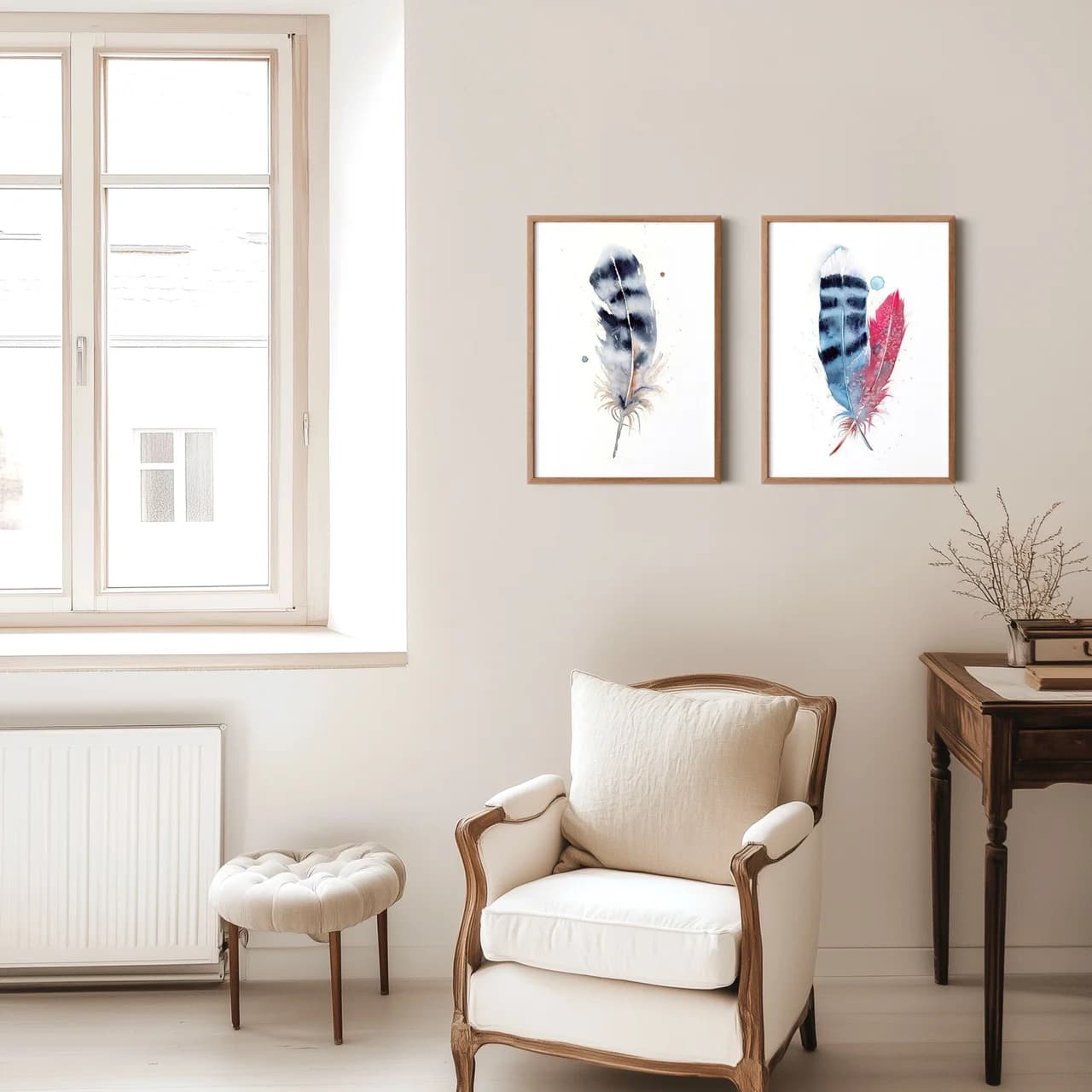 Blue Jay & Cardinal shown in a room setting