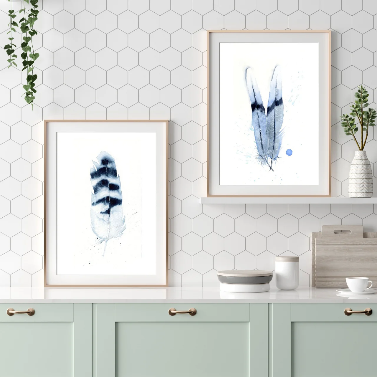 Two Doves shown in a room setting