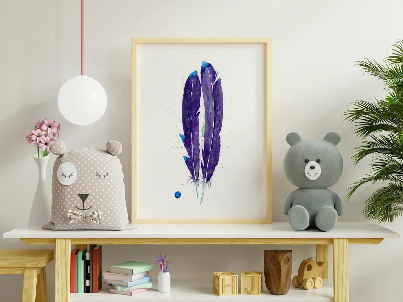 Violet-Tailed Sylph Hummingbird shown in a room setting