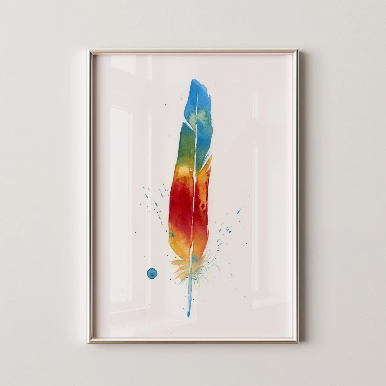 Macaw shown in a room setting