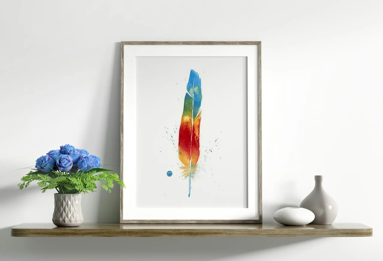 Macaw shown in a room setting