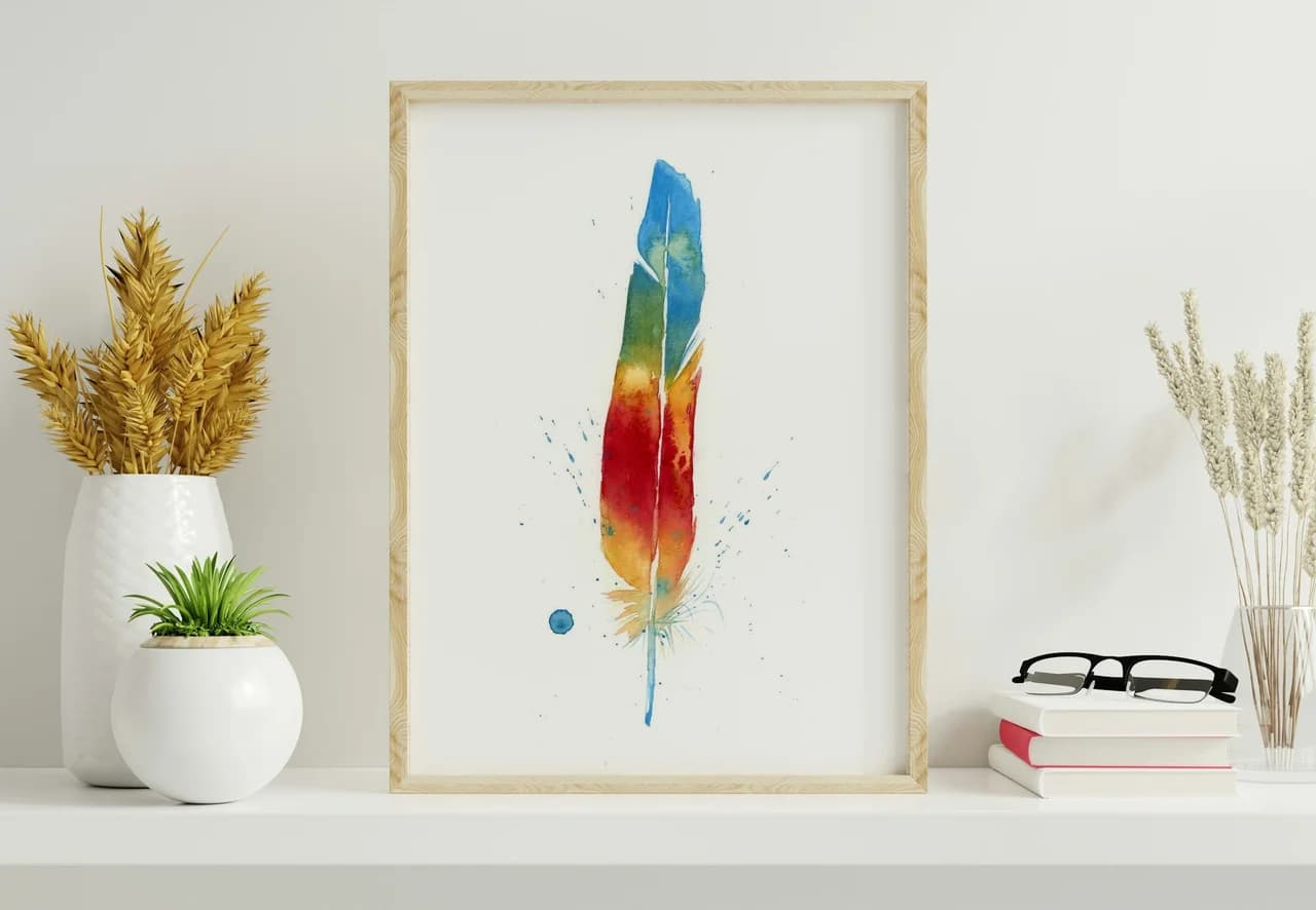 Macaw shown in a room setting
