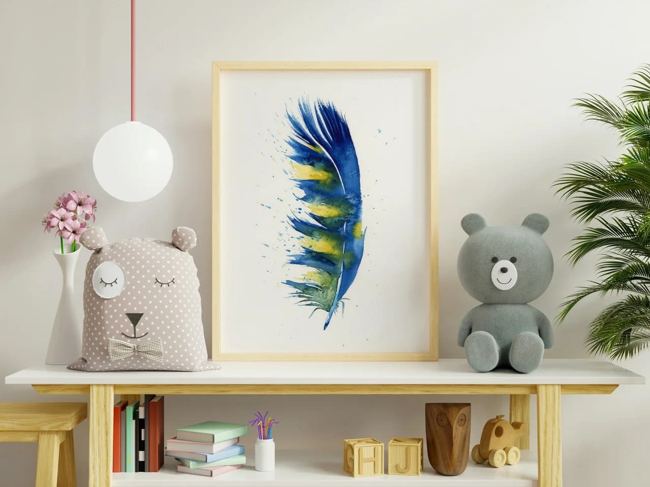Macaw shown in a room setting