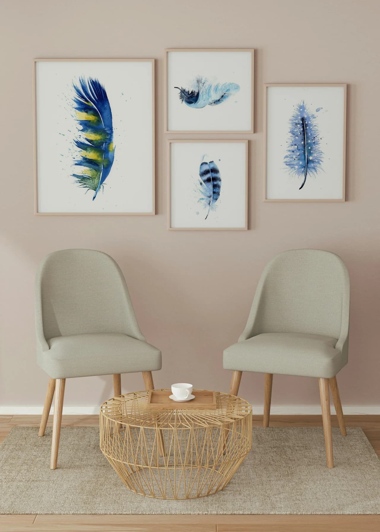 Macaw shown in a room setting