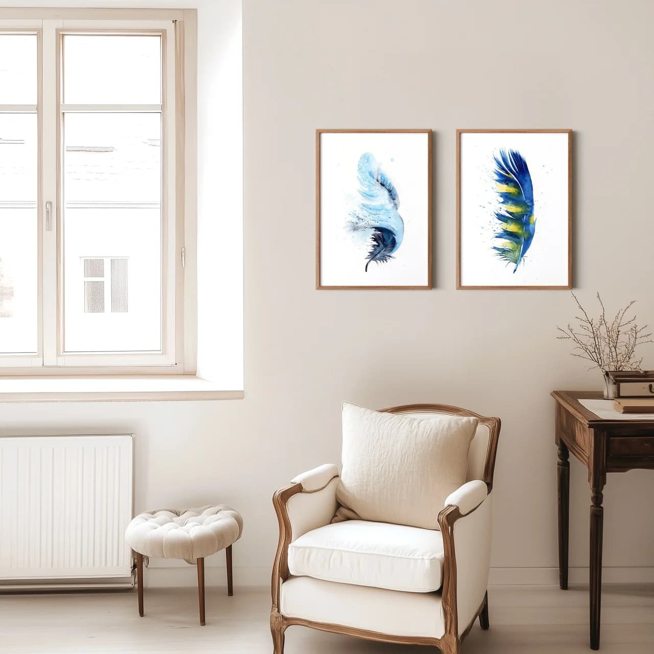Macaw shown in a room setting