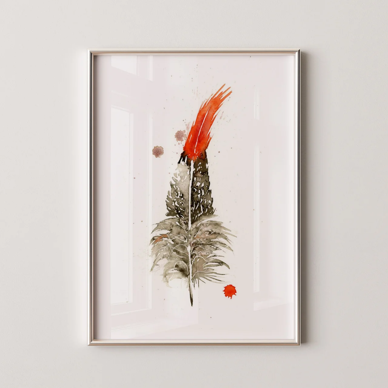 Northern Cardinal shown in a room setting