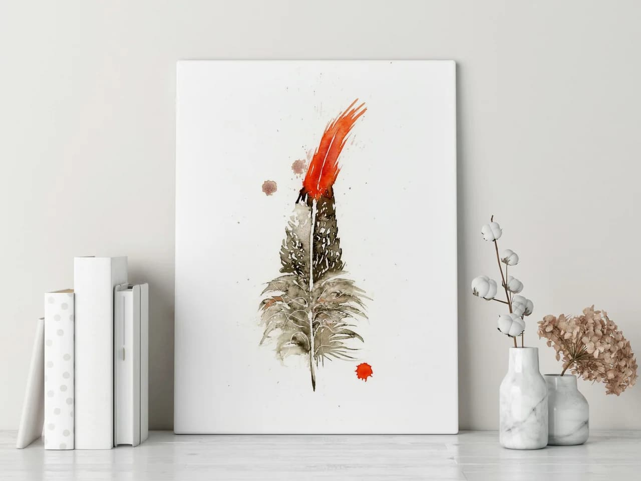 Northern Cardinal shown in a room setting