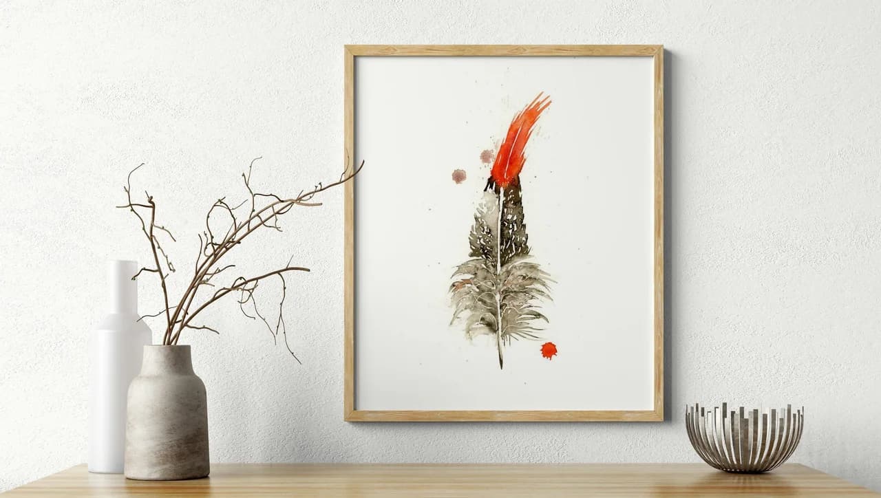 Northern Cardinal shown in a room setting