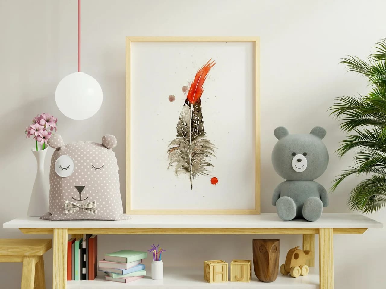 Northern Cardinal shown in a room setting