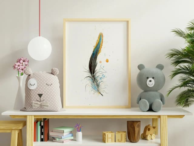 Black Red Furnace Rooster Hackle shown in a room setting