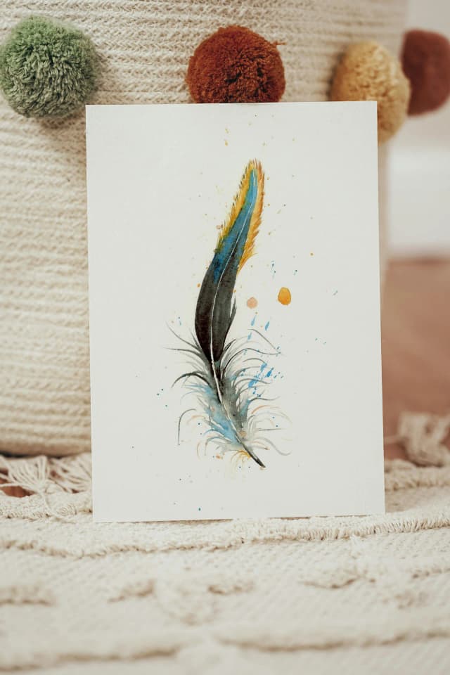 Black Red Furnace Rooster Hackle shown in a room setting