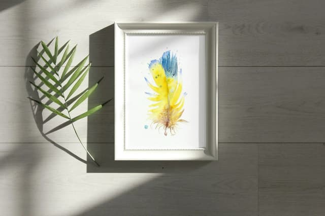 Blue-and-yellow Macaw shown in a room setting