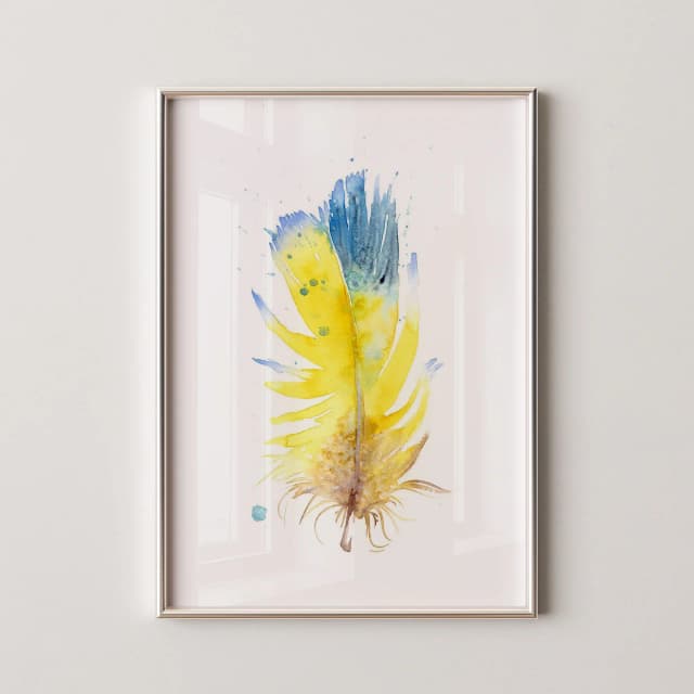 Blue-and-yellow Macaw shown in a room setting