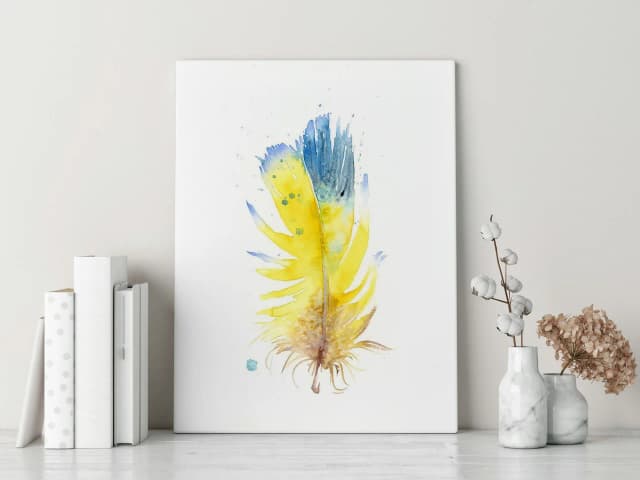 Blue-and-yellow Macaw shown in a room setting