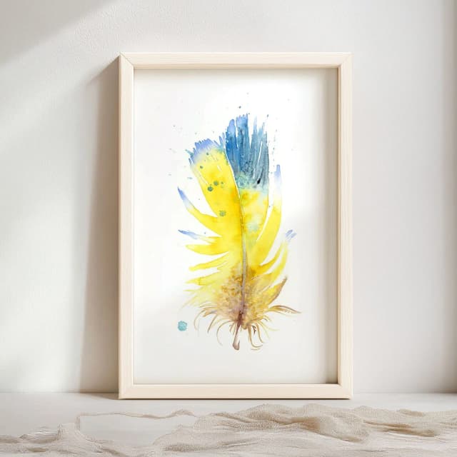 Blue-and-yellow Macaw shown in a room setting
