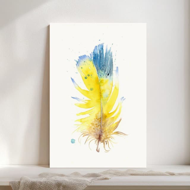 Blue-and-yellow Macaw shown in a room setting