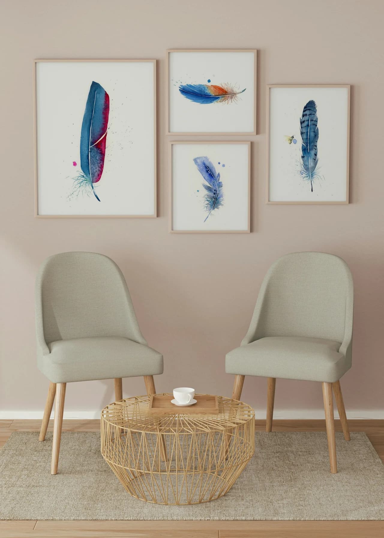 Macaw shown in a room setting