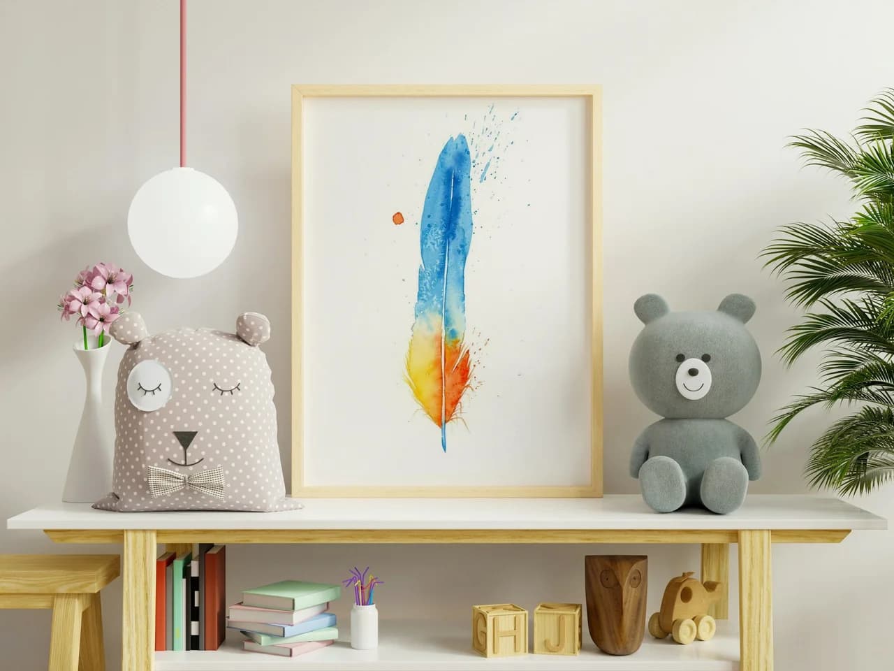 Macaw shown in a room setting