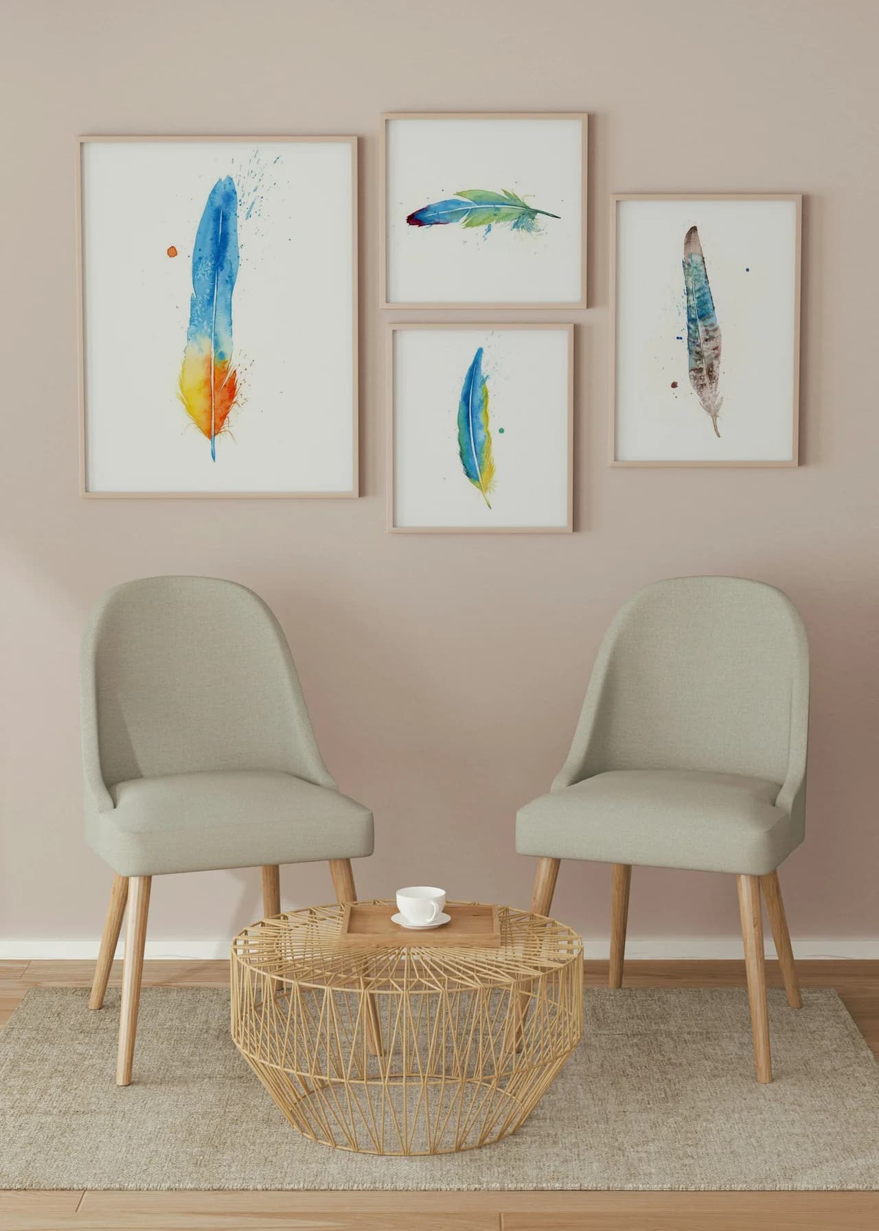 Macaw shown in a room setting