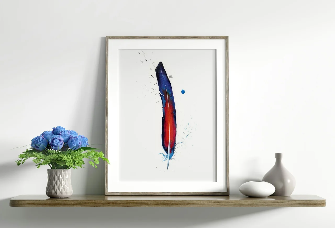 Macaw shown in a room setting