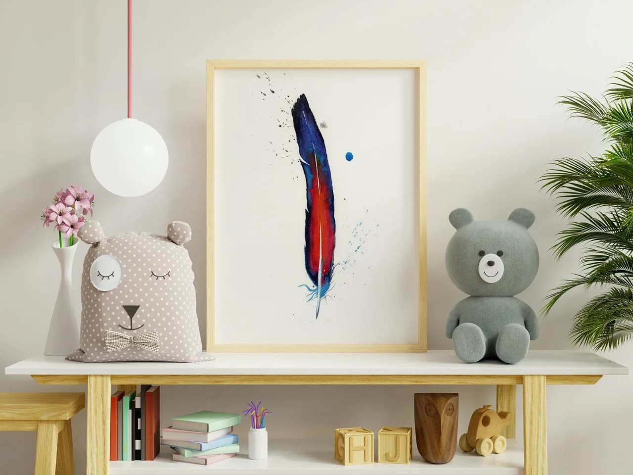 Macaw shown in a room setting