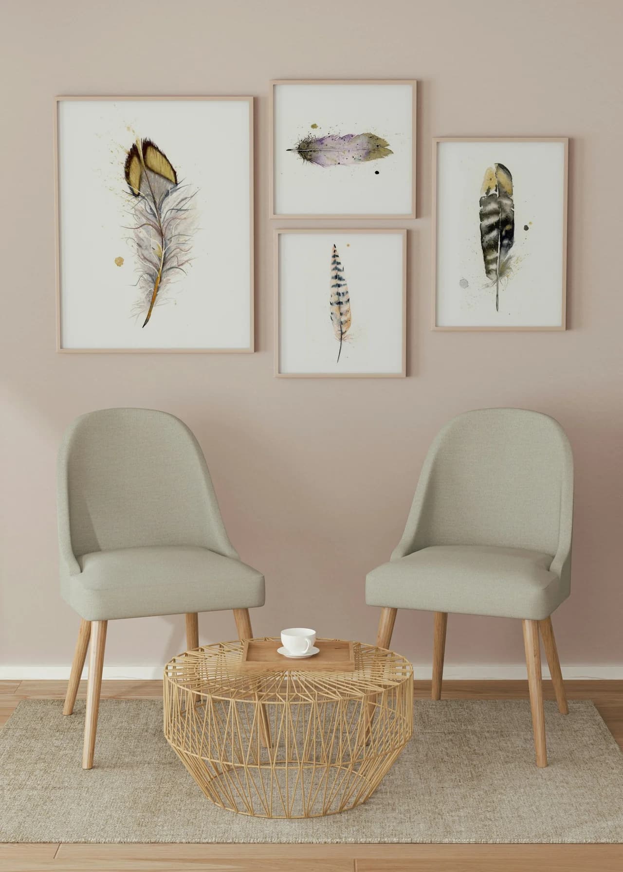 Quail shown in a room setting