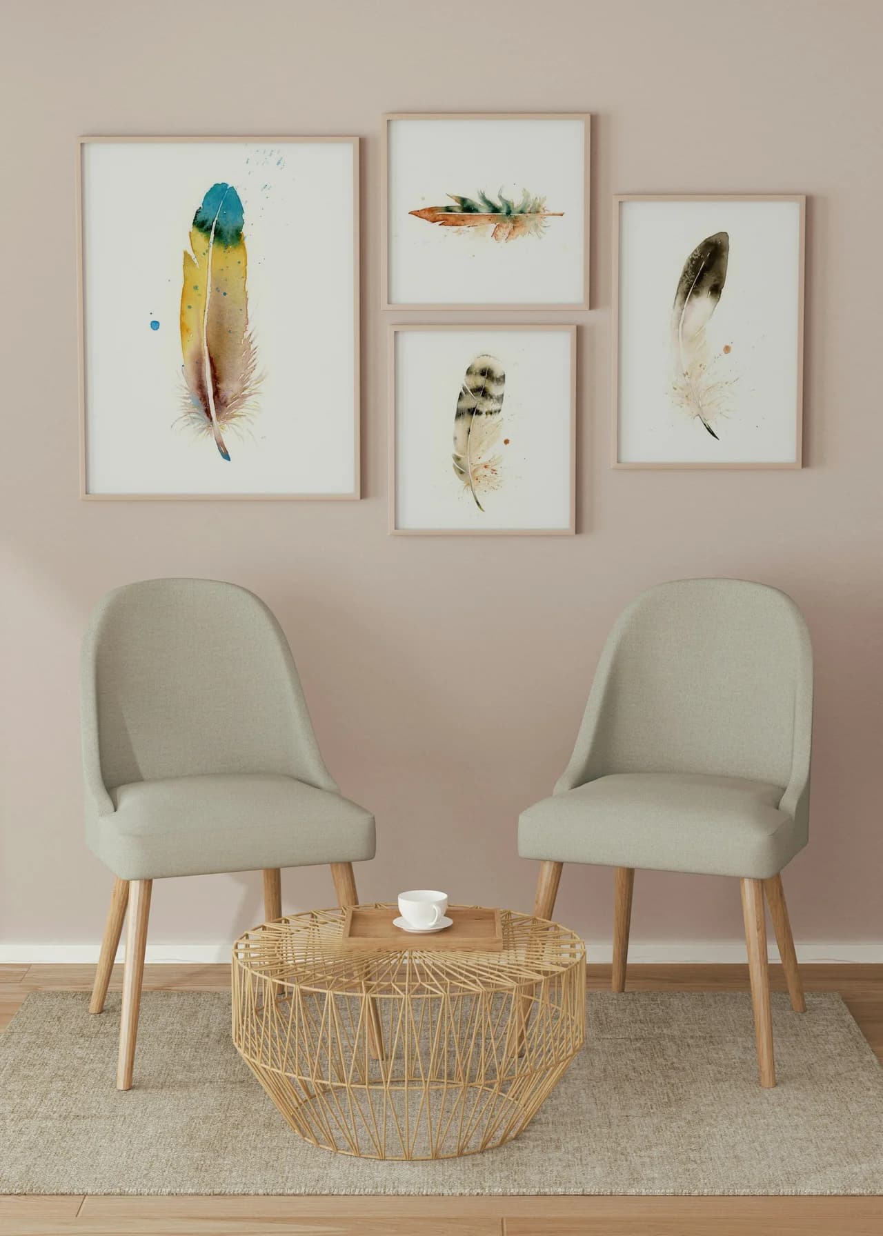 Macaw shown in a room setting