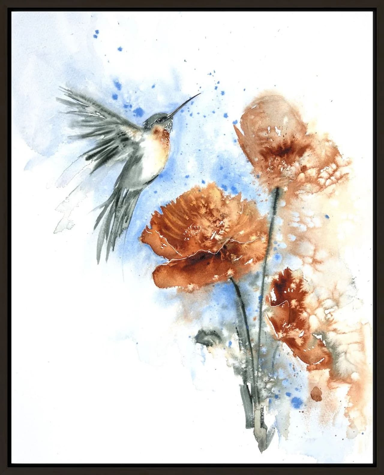 Hummingbird + Poppies shown in a room setting