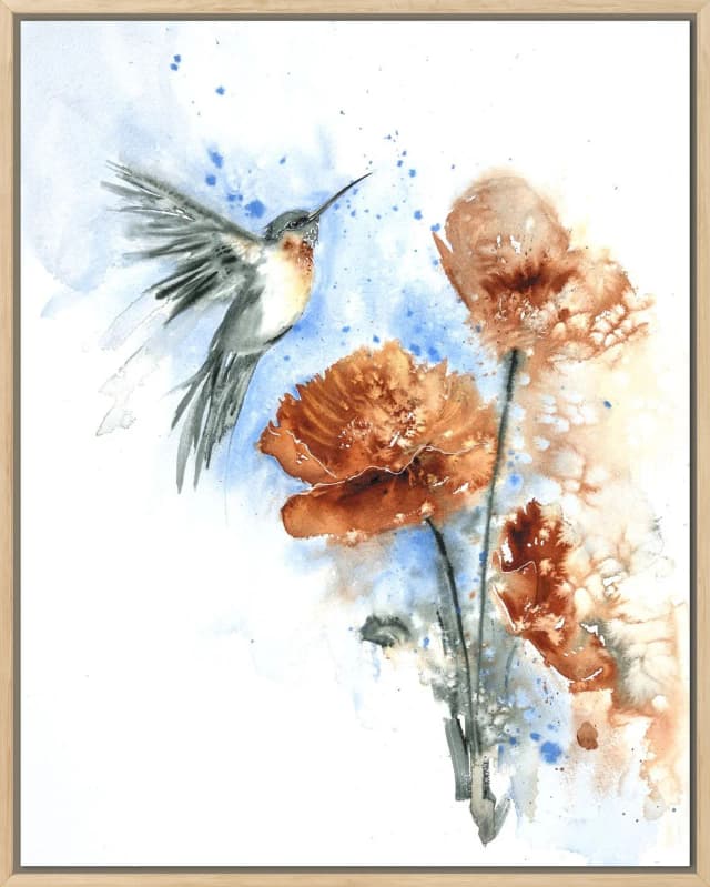 Hummingbird + Poppies shown in a room setting